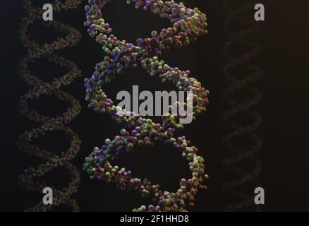 Sequenzierte Muster des DNA-Moleküls Atome in Threads 3D-Illustration Stockfoto