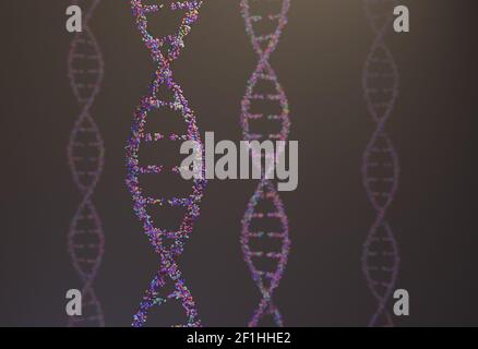 Sequenzierte Muster des DNA-Moleküls Atome in Threads 3D-Illustration Stockfoto