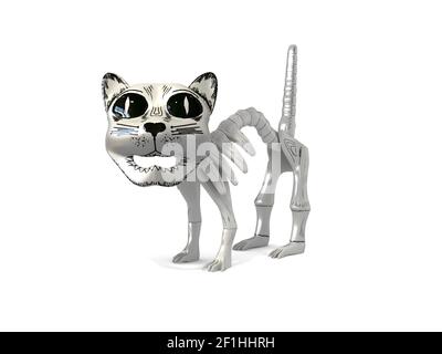 Lustige Skelett Katze Souvenir aus mexiko 3D Illustration isoliert in Weiß Stockfoto