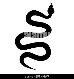 Schwarze Silhouette Schlange. Schlange Symbol auf weißem Hintergrund. Schlange Zeichen. Stockfoto