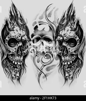 Skizze der Tattoo-Kunst, Schädel Stockfoto