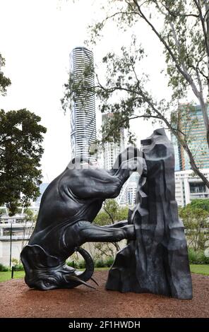 Die Welt Dreht Sich Skulptur von Michael Parekowhai, South Bank, Brisbane, Queensland, Australien Stockfoto