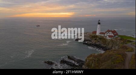 Luftaufnahme Portland Head Lighthouse Tower State of Maine Nautical Stockfoto