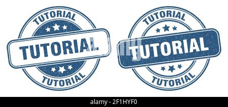 Tutorialstempel. Tutorialschild. Rundes Grunge-Etikett Stock Vektor