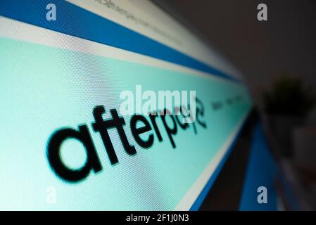 Nahaufnahme des Afterpay-Logos auf seiner Website Stockfoto