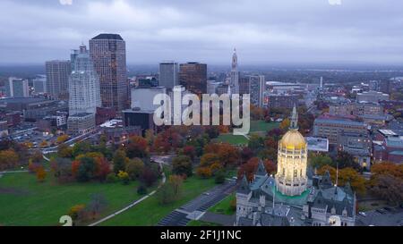 Hartford Connecticut Aerial View Capital Building Statehouse Downtown Stockfoto
