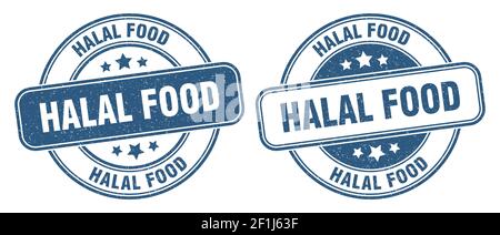 halal Lebensmittelmarke. halal Lebensmittelschild. Rundes Grunge Etikett Stock Vektor