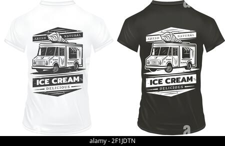 Vintage Eis Logo-Vorlage mit Inschriften Lieferung LKW-Druck Auf schwarz-weißen Hemden isolierte Vektor-Illustration Stock Vektor