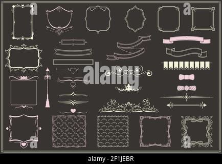 Vintage leer dekorative Elemente Kollektion mit Bordüren Schleife Krawatten ornamental Swirls Bänder verzieren Rahmen isoliert Vektor Illustration Stock Vektor