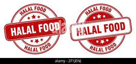 halal Lebensmittelmarke. halal Lebensmittelschild. Rundes Grunge Etikett Stock Vektor
