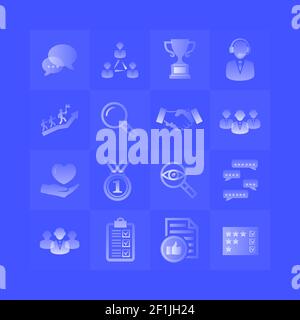 Verlaufssymbole für Servicekunden auf blauem Hintergrund Stock Vektor