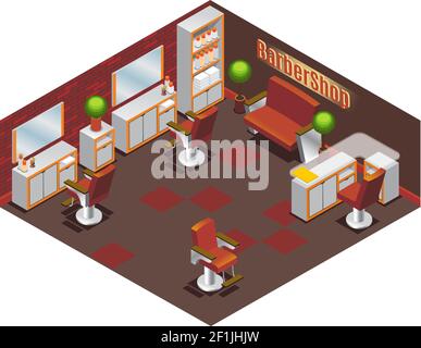 &Isometric Barber Shop Interior Concept Stock Vektor