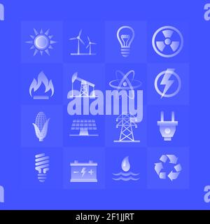 Symbole für Energieverläufe auf blauem Hintergrund Stock Vektor