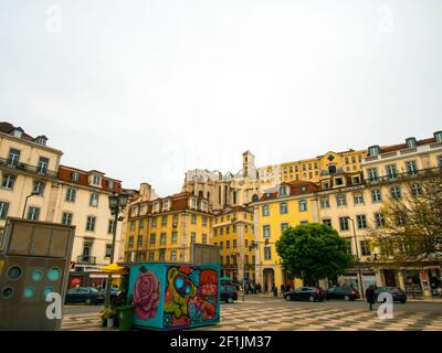 Rossio-platz, der wichtigste Platz in der portugiesischen Hauptstadt Stockfoto