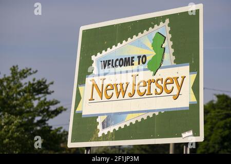 Willkommen bei New Jersey Highway Message Billboard Straßenschild Stockfoto