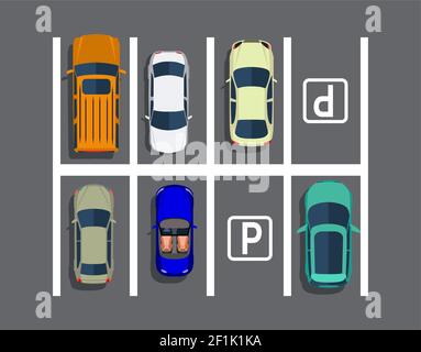 Stadtparkplatz mit verschiedenen Autos. Stock Vektor