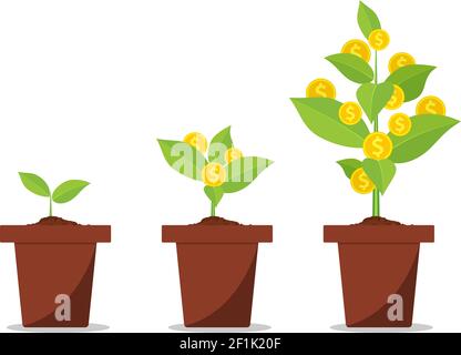 Geldbaum mit Münzen wachsen Stock Vektor