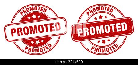 Beförderte Marke. Beförderte Zeichen. Runde Grunge Etikett Stock Vektor