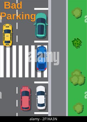 Stadtparkplatz mit verschiedenen Autos. Stock Vektor