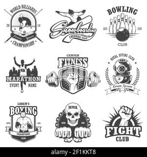 Set von Vintage-Sport-Embleme, Etiketten, Abzeichen und Logos. Monochromer Stil Stock Vektor
