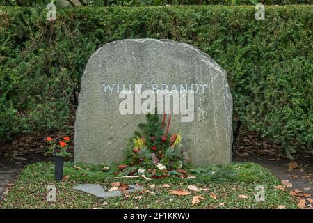 Grabmal, Willy Brandt, Waldfriedhof, Potsdamer Chaussee, Zehlendof, Berlin, Deutschland Stockfoto