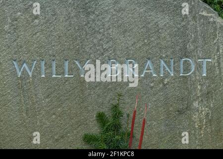 Grabmal, Willy Brandt, Waldfriedhof, Potsdamer Chaussee, Zehlendof, Berlin, Deutschland Stockfoto