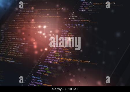 html Front-End Web Entwicklung Programmiersprache für Website-Codierung. Mixed Media Hintergrund Stockfoto