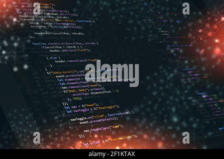javascript Front-End Web Entwicklung Programmiersprache für Website-Codierung. Mixed Media Hintergrund Stockfoto