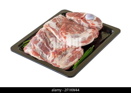 Rohes Lammbein Fleisch isoliert auf weißem Hintergrund Stockfoto