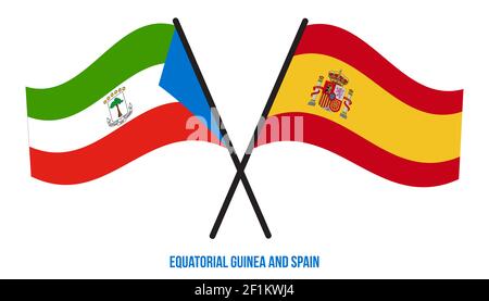 Äquatorialguinea und Spanien Flaggen gekreuzt und winken Flat Style. Offizieller Anteil. Stockfoto