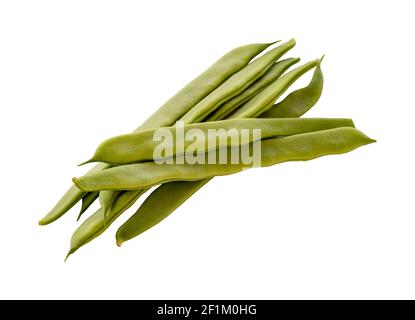 Grüne Bohnen isoliert auf weißem Hintergrund. Stockfoto