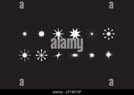 Stilisiertes Sternelement Vektorset. Hier sind viele Variationen von üblichen Formen zu verzerrt und nicht erkennbar. Diese verzerrten und außergewöhnlichen Formen m Stock Vektor