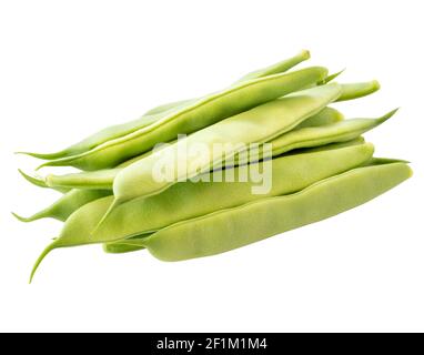 Organische grüne Bohnen isoliert auf weißem Hintergrund Stockfoto