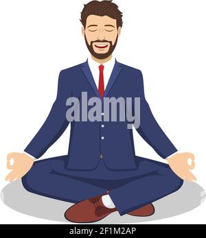 Geschäftsmann, der in der Lotuspose der Padmasana sitzt. Stock Vektor