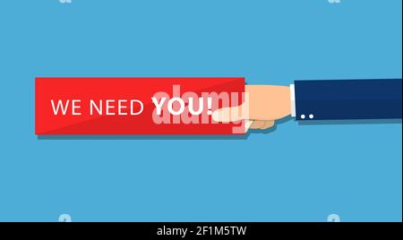 Hand halten Stück Papier mit Text Wir brauchen Sie Stock Vektor