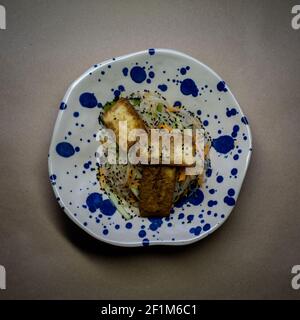 Gebratener Tofu auf Reisnudeln Stockfoto