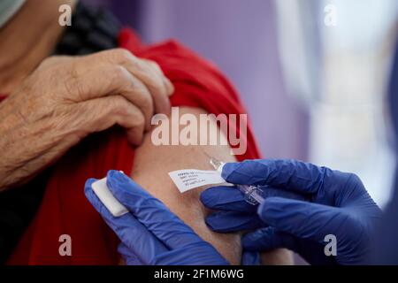 Nahaufnahme der Coronavirus-Impfung Stockfoto