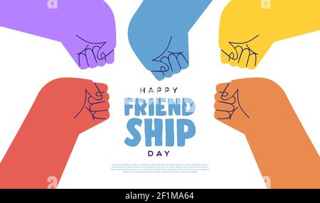 Happy Friendship Tag Web-Vorlage Illustration der bunten vielfältigen Freund Gruppe tun Faust Beule Hand Geste für Beziehung Feier Ereignis. Stock Vektor