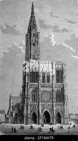 Der Dom in Straßburg, Elsass, Frankreich, 1885 / das Münster in Straßburg, Elsaß, Frankreich, im Jahr 1885, Historisch, Historische, digital verbesserte Reproduktion eines Originals aus dem 19th. Jahrhundert / digitale Reproduktion einer Originalvorlage aus dem 19. Jahrhundert, Stockfoto