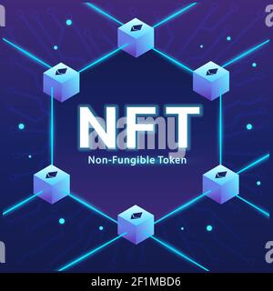 Konzept von NFT, nicht-fungible Token mit Netzwerk-Vektor auf dunkel Hintergrund Stock Vektor