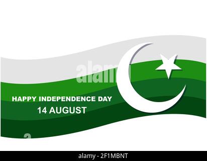 Tag der Unabhängigkeit Pakistans ,14. august Design Illustration. Grußkarte. Winkende pakistanische Flaggen isoliert auf weißem Hintergrund Stockfoto