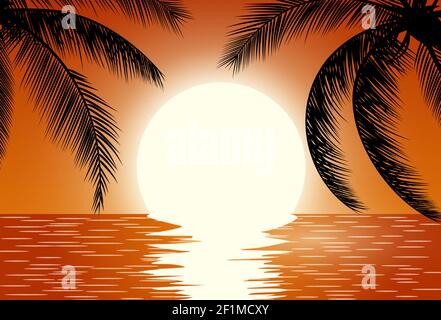 Sonnenuntergang. Landschaft Mit Sonnenuntergang Im Sommer. Stock Vektor