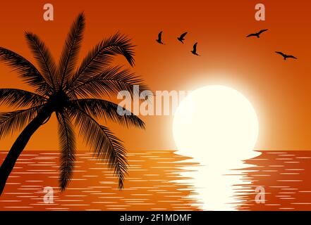 Sonnenuntergang. Landschaft Mit Sonnenuntergang Im Sommer. Stock Vektor