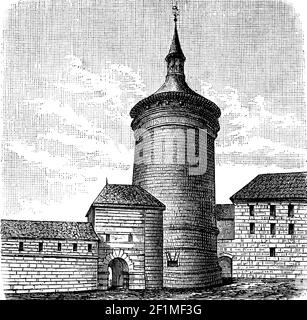 Mauerturm in Nürnberg, Bayern, Deutschland, Ende des 15th. Jahrhunderts, Illustration von 1890 / Mauerturm in Nürnberg, Bayern, Deutschland, Ende des 15. Jahrhundert, Illustration aus 1890, Historisch, historisch, digital verbesserte Reproduktion eines Originals aus dem 19th. Jahrhundert / digitale Reproduktion einer Originalvorlage aus dem 19. Jahrhundert, Stockfoto