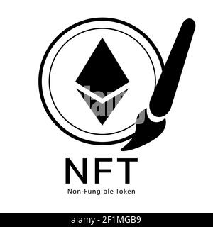 NFT, nicht-fungible Token mit Frame Art Icon Vektorgrafik Stock Vektor