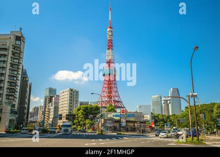 13. Juni 2019: tokyo Tower, ein Kommunikations- und Beobachtungsturm im Shiba koen Bezirk von Minato, Tokyo, Japan. Es wurde im Jahr 1958 gebaut ist die zweite Stockfoto