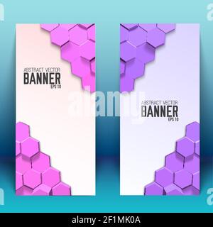 Abstrakte geometrische vertikale Banner mit hellen 3D Hexagonen in Wabenwabe Stil auf blauem Hintergrund isolierte Vektordarstellung Stock Vektor