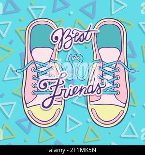 Friendship Day Grußkarte Illustration von zwei Sneaker Schuhe und Text-Zitat für besondere gesellschaftliche Feier. Stock Vektor