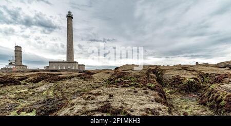 Panoramablick auf den Leuchtturm Gatteville an der Küste der Normandie Stockfoto