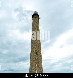 Nahaufnahme des Leuchtturms Gatteville an der Normandie Küste Stockfoto